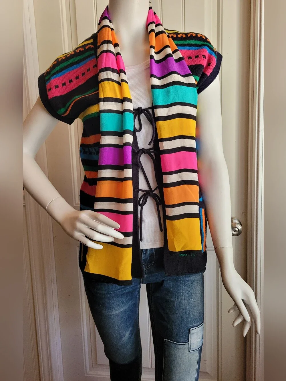 Vintage Vibrant Multicolor All Silk Rainbow Striped Scarf